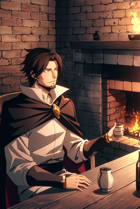 3978522884-2653106268-castlevania style, male focus, multiple boys, facial hair, cape, brown hair, indoors, 2boys, fireplace, cup, brick wall, bottle,.png